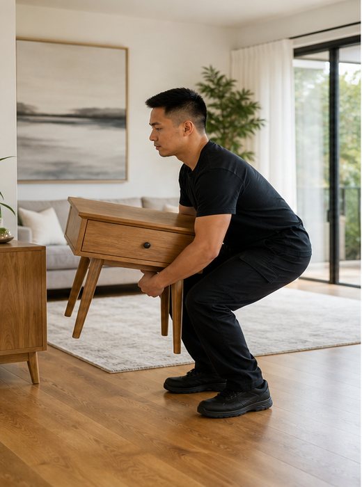 Staff member using a safe lifting posture
